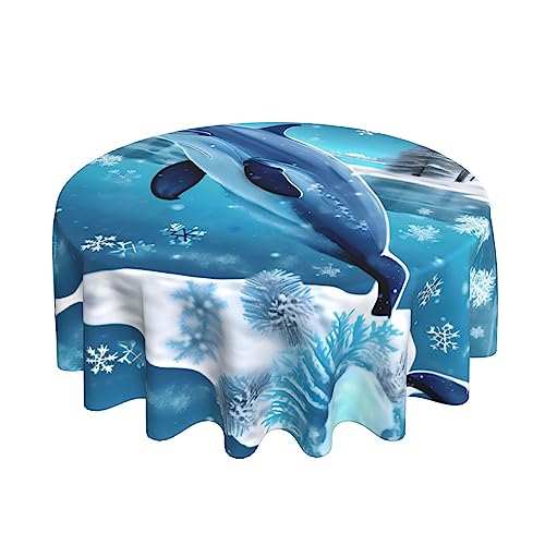 Nappe ronde imprimée dauphin 152 cm en polyester imperméable
