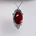 Blood Red Cabochon in Silver Finish Pewter Frame Pendant Necklace