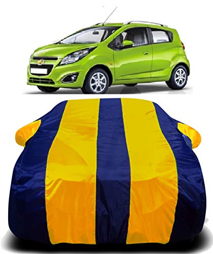 Image of Waterproof Car Cover with Ultra Surface Body Protection (Yellow Stripes) Suitable for (Chevrolet Beat)