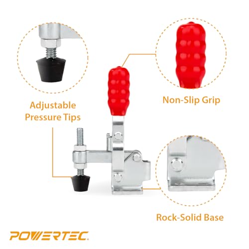Image of POWERTEC 16PK Toggle Clamp, 200 lbs Capacity, 12050 Quick Release Vertical Clamps w /Antislip Rubber Pressure Tip for Woodworking Jigs and Fixtures, Welding, Drill Press, Crosscut Sled (20328-P4)