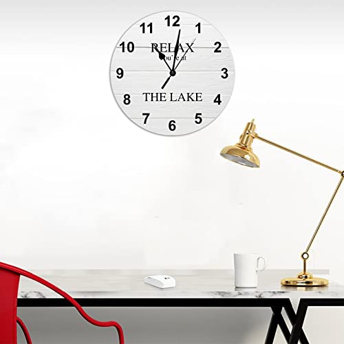 Relax You're At The Lake Wall Clock Retirement Clock Tuscan White Wood Floor 15 Inch Wall Clocks Battery Operated Silent Rustic Cabin Wall Home Decor For Kitchen Bedroom Living Room Office #TOP4