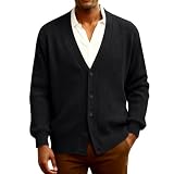 VLOYSR Pull À Cardigan en Laine pour Hommes Hiver À Manches Longues avec Boutons Et Isolant Chaud Et Confortable Pull Maille Homme Noir 4XL