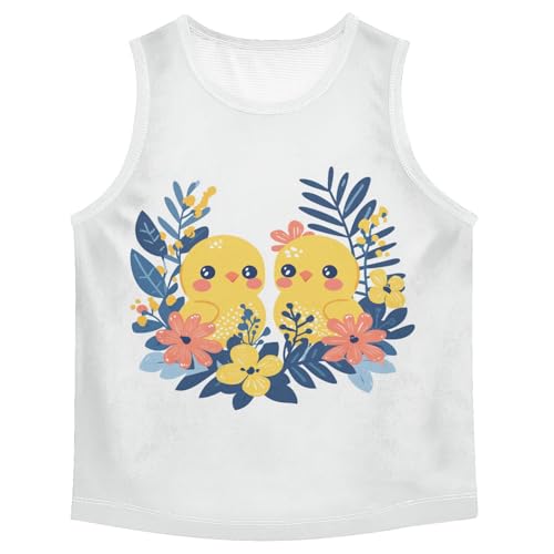 Boys Tank Top Shirts Chick Cute Bird Floral Sleeveless T-Shirts Crew Neck for Kids Clothing Children