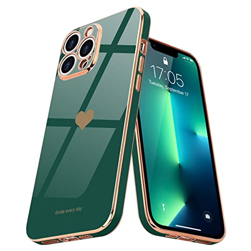Teageo for iPhone 13 Pro Max Case Cute Heart Pattern for Women Girls Slim Luxury Bling Plating Soft TPU Anti-Scratch Shockproof Bumper Phone Case for iPhone 13 Pro Max