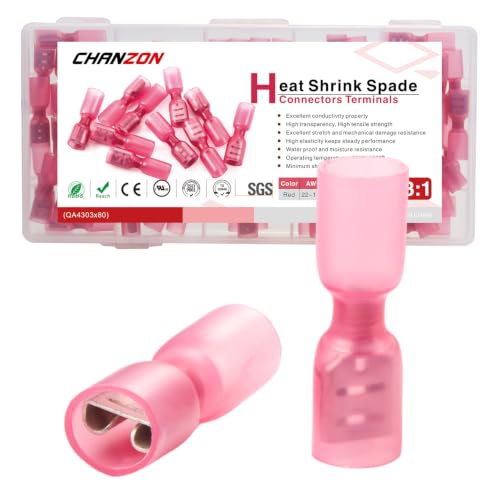 Chanzon 80pcs Heat Shrink Female Spade Wire Connectors 1/4" 22-16AWG Red