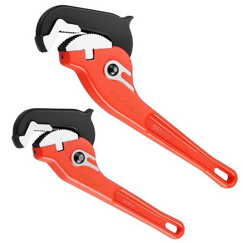 Image of MAXPOWER 10 inch&14 inch Pipe Wrenches, 2-Piece Self-Adjusting Pipe Wrench, Rapid Grip Quick Self-Adjust Plumbing Wrench for Household Maintenance