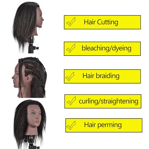 RUISIMEI Cosmetology Training Head 100% Real Hair Afro Mannequin Head Manikin Doll Head (Clamp Table Holder Includ) - Image 3