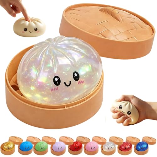 Image of Dumpling Squishy, Glitter Dumpling Squishy, Squishiest Dumplings with Steamer Box, Stress & Anxiety Relief Toys for Kids & Adults Non-Edible (Glitter White)