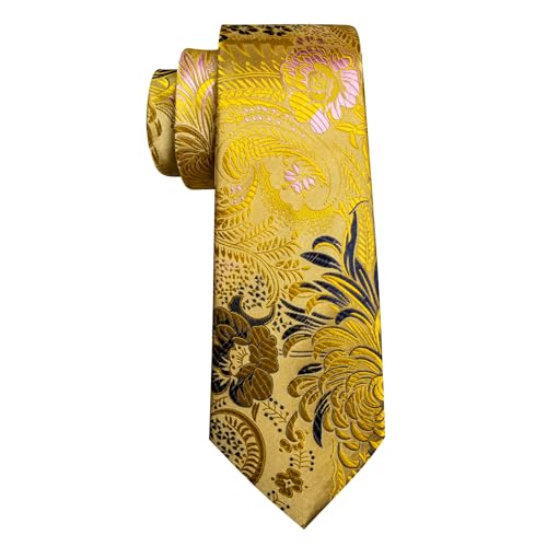 Image of Barry.Wang Flower Ties for Men Silk Woven Floral Tie Sets Necktie Handkerchief Cufflinks Wedding Party