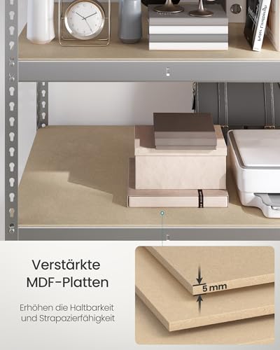 SONGMICS Schnelle Montage, Schwerlastregal, Standregal, Lagerregal, Küchenregal, Regal, 5 Ablagen, 60 x 120 x 180 cm, bis 875 kg belastbar, für Keller, Küche, Arbeitszimmer, silbern GLR600E01