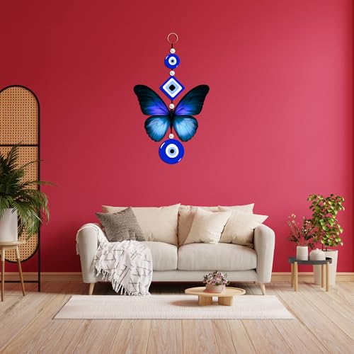 Image of Genxtra Blue Evil Eye Butterfly MDF Wall Hanging - Good Luck Charm for Housewarming, Diwali & Festive Decoration