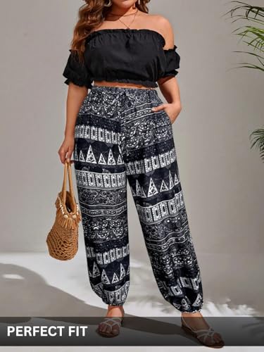 Image of GRECIILOOKS Trouser For Woman | Sharara For Women |Women's Boho Harem Pants | Printed Palazzo Pant For Womans Loose Fit Baggy Trousers with Elastic Waistband | Casual Yoga & Lounge Wear (Available in Plus Size)