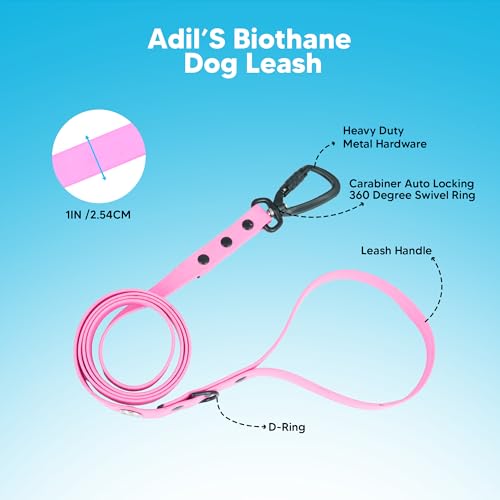 Image of Adil's Biothane Dog Leash - Waterproof Leashes for Dogs, Metal Hook, Adjustable 5ft Length Suitable for Dogs & Puppies, Ideal for Walking, Running & Training (NEON Pink)