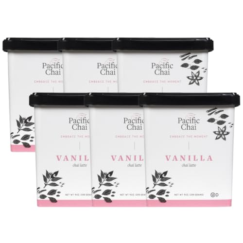 Pacific Chai Vanilla Chai Latte, Instant Powered Dry Chai Tea Latte Beverage Mix, Gluten Free, Kosher, 9 Ounce (Pack of 6)