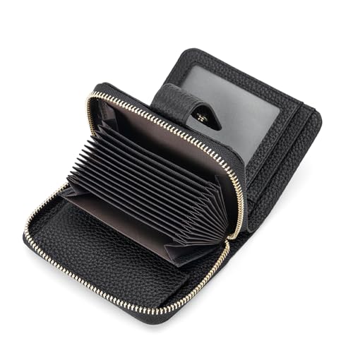 SENDEFN Small Leather Credit Card Holder Wallets for Women Bifold Zipper Pocket Purse with ID Window