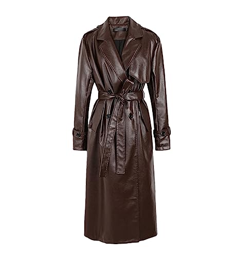 Trench-coat long en cuir PU noir femmes fini les vestes froides et sans style