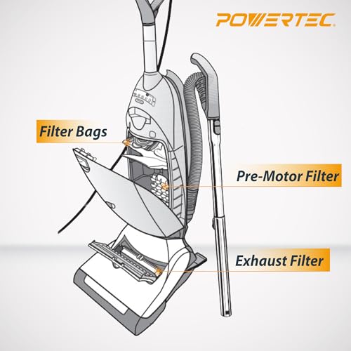 Image of POWERTEC Type U 3D Airclean Vacuum Bags for Miele, 4 Pack Bags & 2 Filters, Replacement Filter Bags for Miele S7000-S7999 Upright and Dynamic U1 Series Vacuums (75144)
