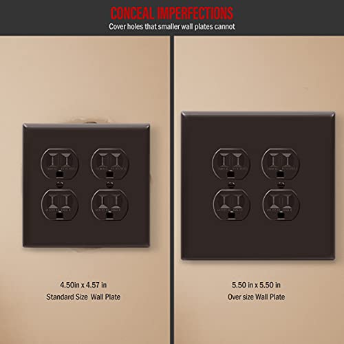 Image of ENERLITES Double Duplex Receptacle Cover, Two Gang Outlet Wall Plate, Oversized 2-Gang 5.5 inch x 5.5 inch, Unbreakable Polycarbonate Thermoplastic, UL Listed, 8822O-BR, Brown