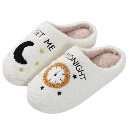 KEYUSHOP Meet Me at Midnight Slippers for Women Men, Couple House Slippers Plush Fuzzy Warm Cozy Memory Foam Slippers Casual Slip on Indoor Outdoor Shoes