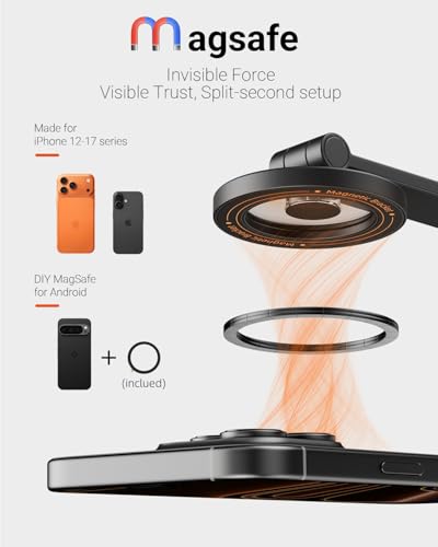 Image of VIMOSE 66 inch Magnetic Phone Tripod, Tripod for iPhone with Remote & Strong Magnetic Holder for Magsafe, Stable Cell Phone Tripod for Video Recording