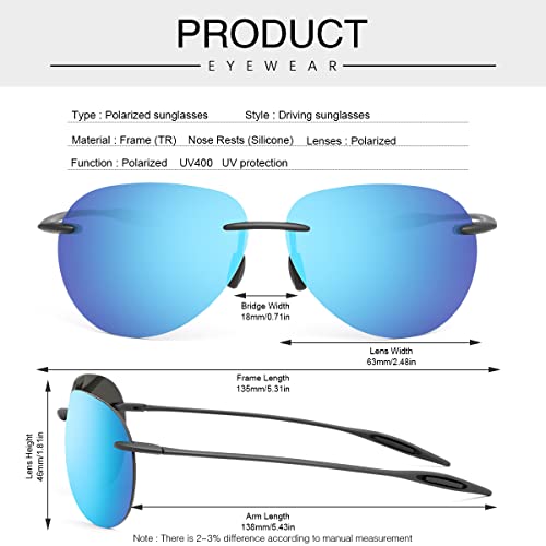 Polarized Sports Sunglasses for Men and Women Driving Cycling Running Fishing Golf 100% UV Protection Rimless Sun Glasses Fashion Shades Retro Eyeglasses Anti Glare Classic Mirror Lens Eyewear Blue - Image 4