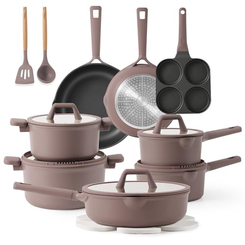 Image of CAROTE 19PCS Pots and Pans Set, Nonstick Cookware Set, Kitchen Cooking Set Induction Non-toxic Granite Set