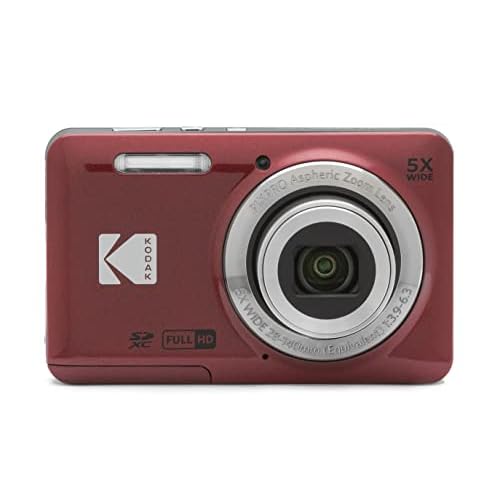 KODAK PIXPRO FZ55-RD 16MP Digital Camera 5X Optical Zoom 28mm Wide Angle 1080P Full HD Video 2.7″ LCD Vlogging Camera (Red) Packaging May Vary