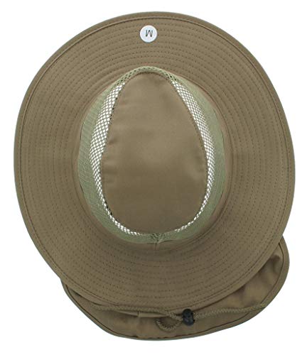 Jfh Group Wide Brim Outdoor Safari Summer Mesh Crown Hat With Neck Flap (Khaki Fbn, Medium) #TOP2