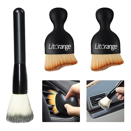 Litorange 3 Stück Auto Innenraum Reiniger Pinsel,Reinigungspinsel mit weichen Borsten,Detailing Pinsel Set für Innenräume wie Autolenkrad,Lüftungsschlitzen usw.