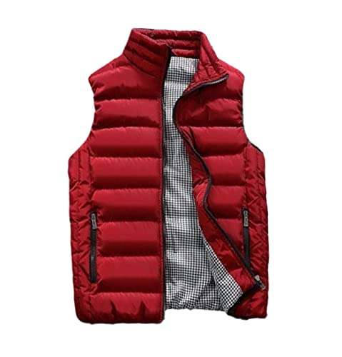 Veste sans manches pour homme en coton uni Rouge XL gilet décontracté