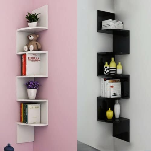 KFPremium 5 Tier Floating Zigzag Wall Shelves Zig Zag Shaped Wall
