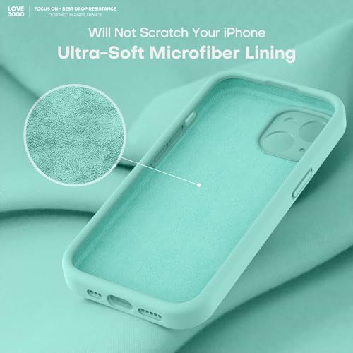 Image of LOVE 3000 Designed for iPhone 13 Case, Premium Silicone with [Camera Protection] [Soft Anti-Scratch Microfiber Lining] Shockproof Protective Phone Case for iPhone 13 Women Men Girls 6.1 inch, Sea Blue