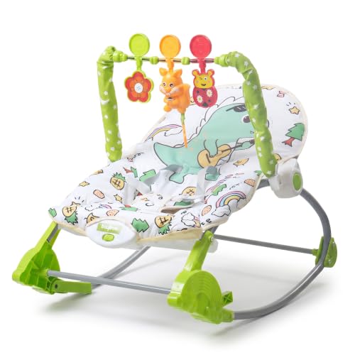 Image of Baybee 2 in 1 Baby Rocker & Bouncer, 3-Position Recline, Soothing Music, Removable Hanging Toys, Soft Cushioned Seat & Safety Harness, Rocking Chair for Newborn 0-3 Years (Green)