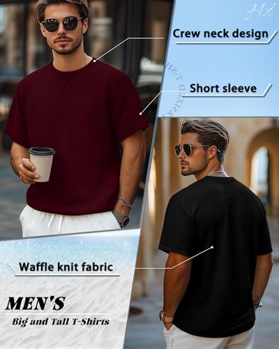 Riyiper 3 Pack Men's Big and Tall Waffle Knit T-Shirts XL-5XL Casual Textured Summer Short Sleeve Tops Crew Neck Basic Tee4