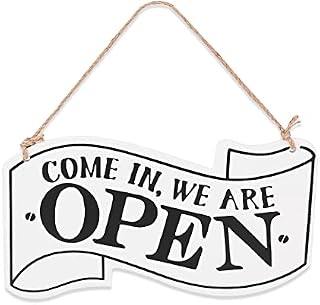 Open Closed Sign for Shop 14x25cm Wooden Plaque Sign Decorative Wooden Sign Open Close Door Hanging Sign Double Sided Sign Come In We Are Open Come Again We Are Closed for Restaurant Coffee Shop White