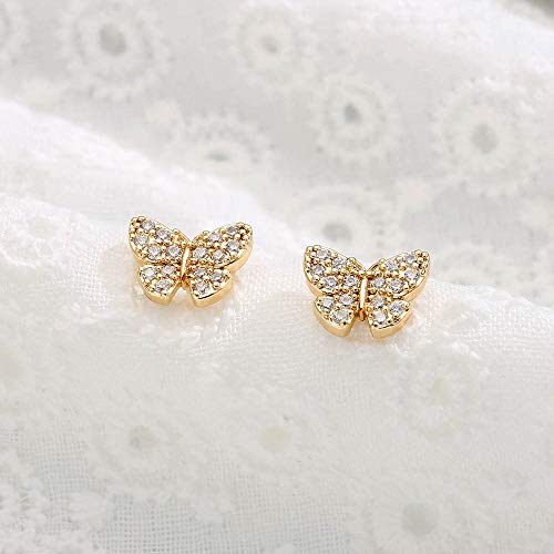 S925 Sterling Silver Butterfly Stud Earrings, Hypoallergenic Cz Cute Butterfly Earrings For Women, 14K Gold Plated Cubic Zirconia Stud Earrings Butterfly Jewelry Gifts For Women Girls #TOP4