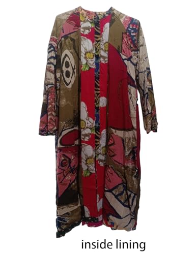 Women's Trench Coat Cotton Linen Floral Print Jacket Chinese Style Patchwork Outwear 6