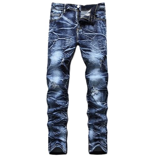 Men's Stretch Slim Fit Jeans Ripped Skinny Straight Leg Distressed Comfort Flex Waist Fashion Biker Denim Pants