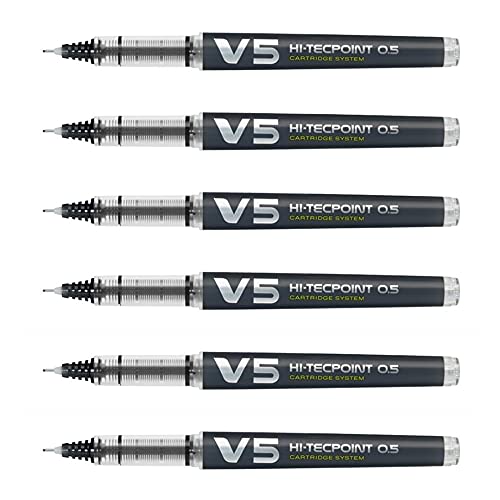 PILOT Set of 6 Refillable Rollerball Pens V5 Liquid Ink Black Begreen Fine Tip