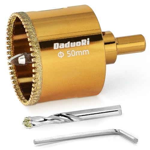 Image of 2 inch (50mm) Serrated Diamond Hole Saw with 2Pcs Removable Pilot Bits, Easy-Align for Precise Drilling in Porcelain, Ceramic Tile, Granite, and Marble