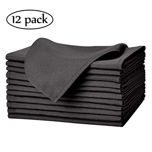 EVENTSDECO Cloth Napkins Black Basic Dinner Napkins 12 Pack 20 x 20 Inch