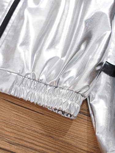 JEATHA Fashion Boys Girls Shiny Metallic Bomber Jacket Motorcycle Windbreaker Long Sleeve Zipper Coats4