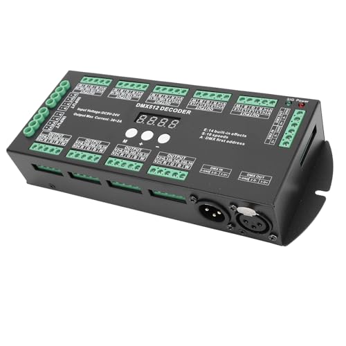 Sxhlseller DMX 512 Decoder 36CH LED Controller, RGBW Strip Light Dimmer with Digital Display for DC 9V to 24V Input, 1728W Max Power with 14 Built-in Test Modes