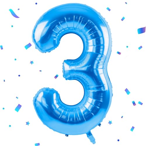 40 inch Blue Number Balloon Giant Foil Helium Balloons Blue Number 3 Balloon for 3rd Birthday Party Decorations