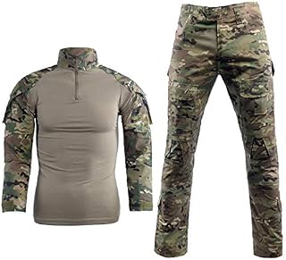Men Combat T Shirt and Pant Set 1/4 Zip Camo Military Tactial Uniform