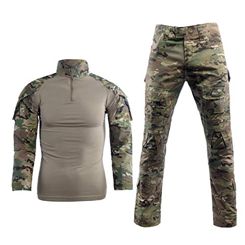 Men Combat T Shirt and Pant Set 1/4 Zip Camo Military Tactial Uniform