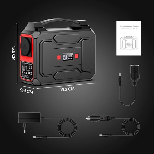 Powkey Tragbare Powerstation 99Wh/27000mAh Tragbares Kraftwerk 100W Solargenerator mit 230V AC Ausgang/QC 3.0 18W USB/Typ-C für Camping Wohnmobile Notstromaggregat