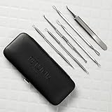 6 Piece Set Pimple Popper Blackhead Remover and Acne Extractor Kit Specifically Treats Face Blemishes Zits and Whiteheads - Perfect Stocking Stuffer, Includes Giftbox and Travel Case