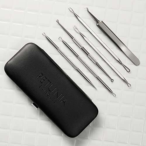 6 Piece Set Pimple Popper Blackhead Remover and Acne Extractor Kit Specifically Treats Face Blemishes Zits and Whiteheads - Perfect Stocking Stuffer, Includes Giftbox and Travel Case