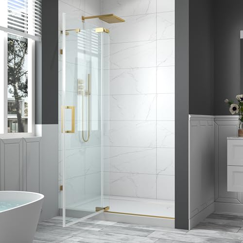 ComfyStyle 44-48' W x 70' H Frameless Pivot Shower Door, 5/16'(8mm) Clear SGCC Tempered Glass Shower...